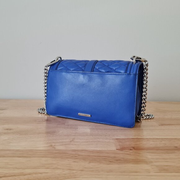 Rebecca Minkoff Diamond Quilted Love Crossbody Cobalt Blue Silver Shoulder Bag - Picture 4 of 12